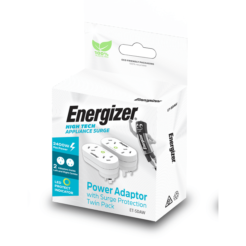 Energizer ET-SDAW Power Adaptor with Surge Protection Twin Pack