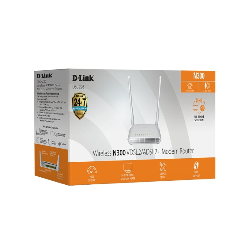 D-Link DSL-226 Wireless N300 VDSL/ ADSL2+ Modem Router