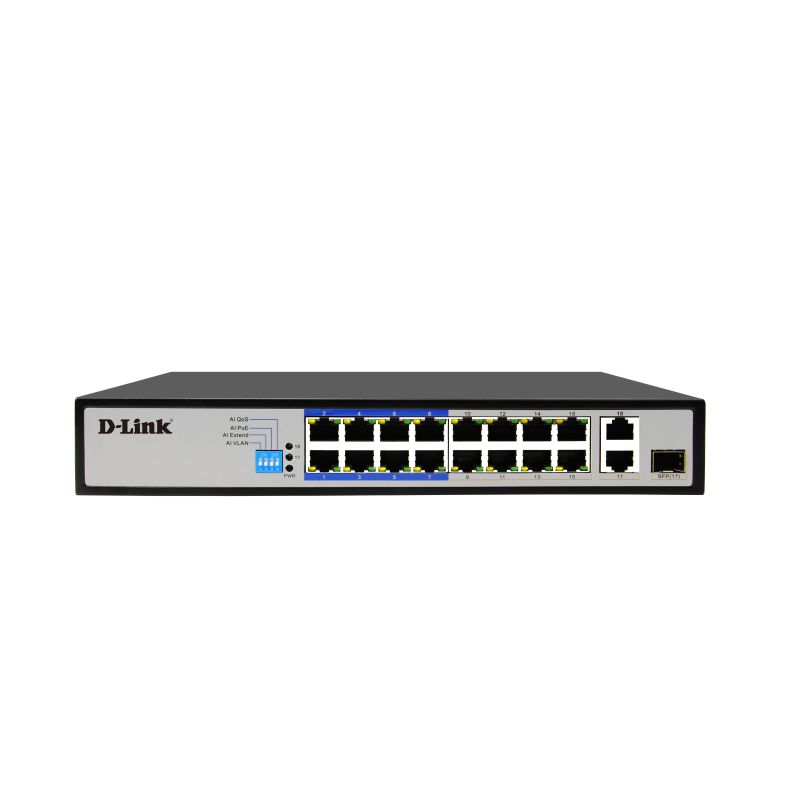 D-Link DES-F1018P-E 18-Port PoE Switch with 16 10/100Mbps Long Reach PoE+ Ports and 2 Gigabit Uplinks